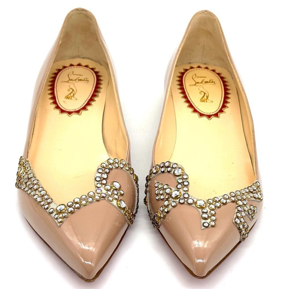 Christian Louboutin PIGALOVE 20ANS Patent Leather Crystal Flats Ballerina Shoes - Picture 4 of 16